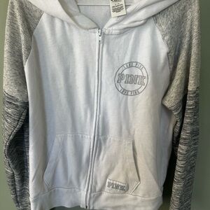 PINK Victoria's Secret White and Gray Hoodie